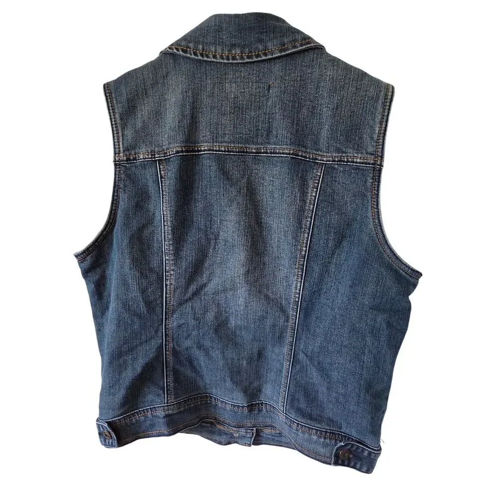 Maurices Dark Wash Jean Denim VEST Plus Size 14 Button Up Pockets Western - Picture 2 of 7